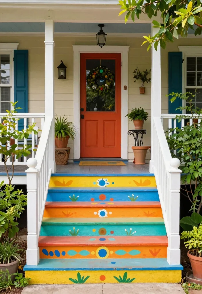 16 Front Porch Steps Ideas That Boost Curb Appeal 27 16 Front Porch Steps Ideas That Boost Curb Appeal - 7. Colorful Painted Steps 1