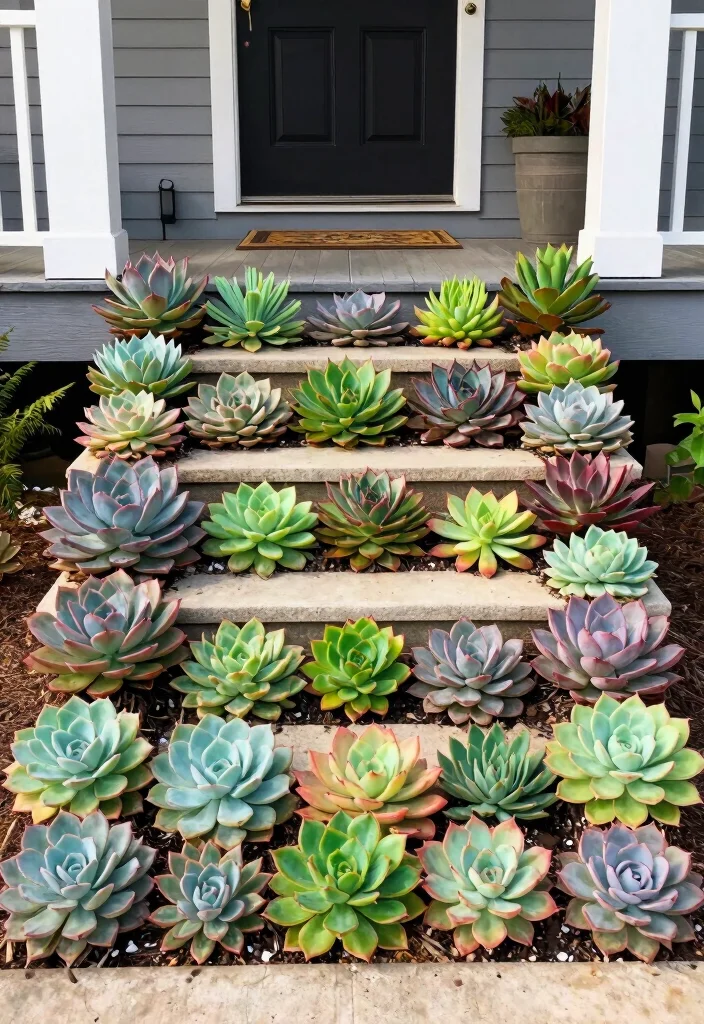 16 Front Porch Steps Ideas That Boost Curb Appeal 39 16 Front Porch Steps Ideas That Boost Curb Appeal - 9. Living Steps with Succulents 1