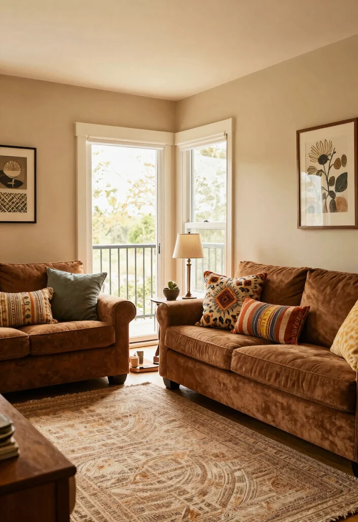 16 Living Room With Balcony Door Ideas That Brighten Your Space - 13. Warm Color Palettes 1