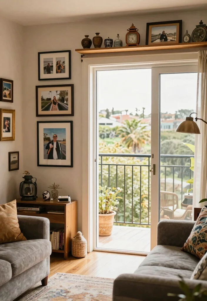 16 Living Room With Balcony Door Ideas That Brighten Your Space - 15. Personalized Touches 1