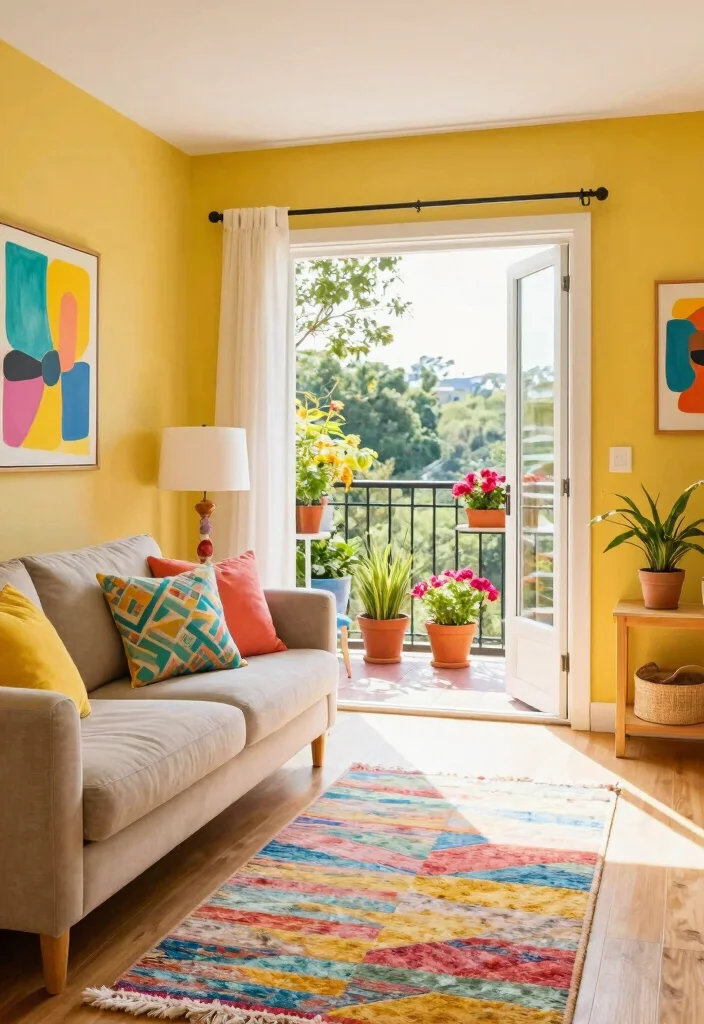 16 Living Room With Balcony Door Ideas That Brighten Your Space - 4. Bright Color Accents 1