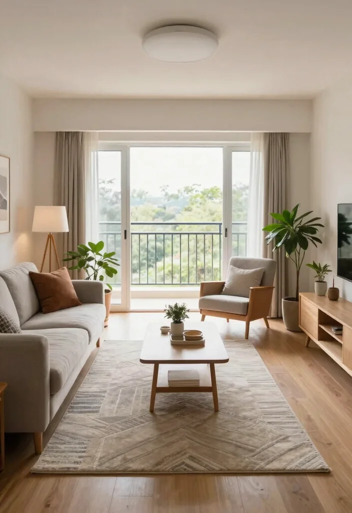 16 Living Room With Balcony Door Ideas That Brighten Your Space - 9. Functional Furniture Arrangement 1