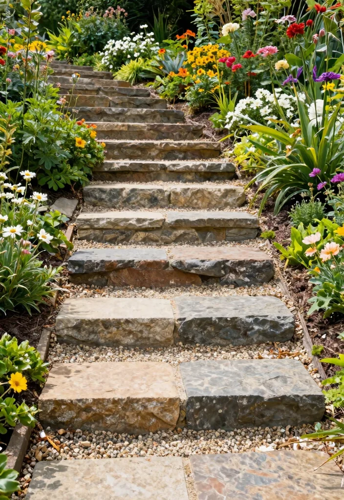 16 Patio Steps Ideas That Elevate Your Outdoor Design - 13. Stone Risers with Gravel 1