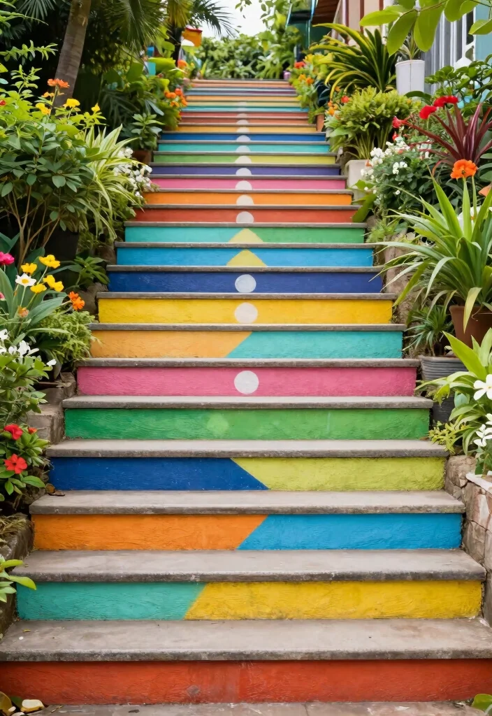 16 Patio Steps Ideas That Elevate Your Outdoor Design - 16. Colorful Painted Steps 1