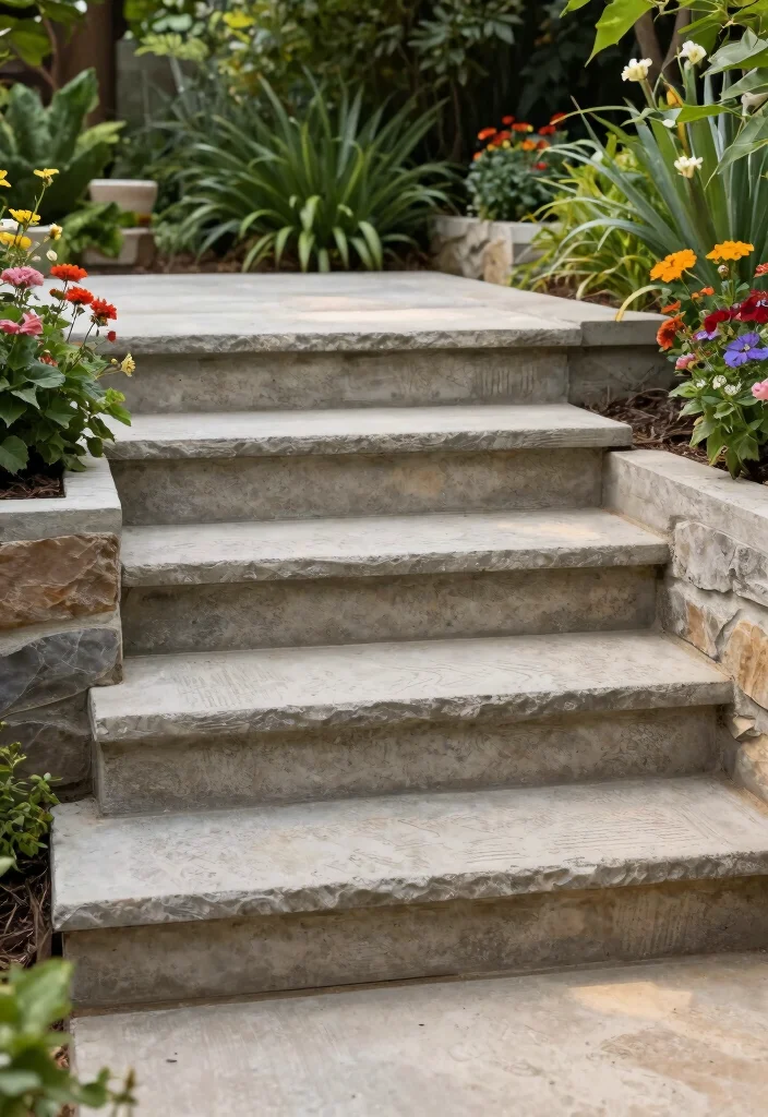 16 Patio Steps Ideas That Elevate Your Outdoor Design - 3. Concrete with a Twist 1