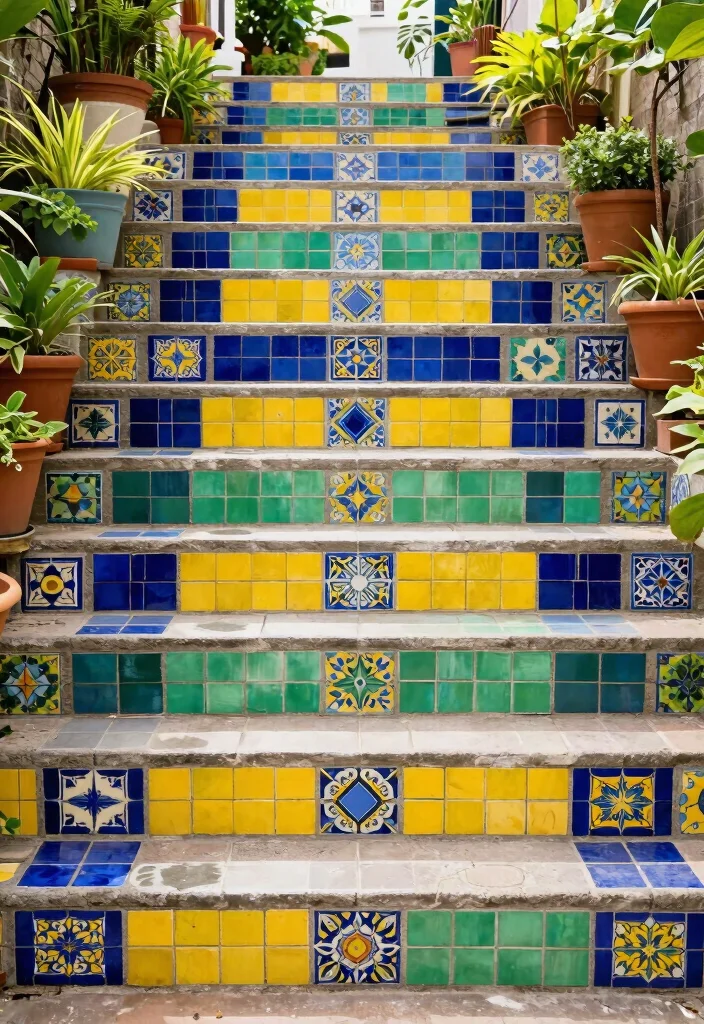 16 Patio Steps Ideas That Elevate Your Outdoor Design - 7. Mosaic Tile Steps 1
