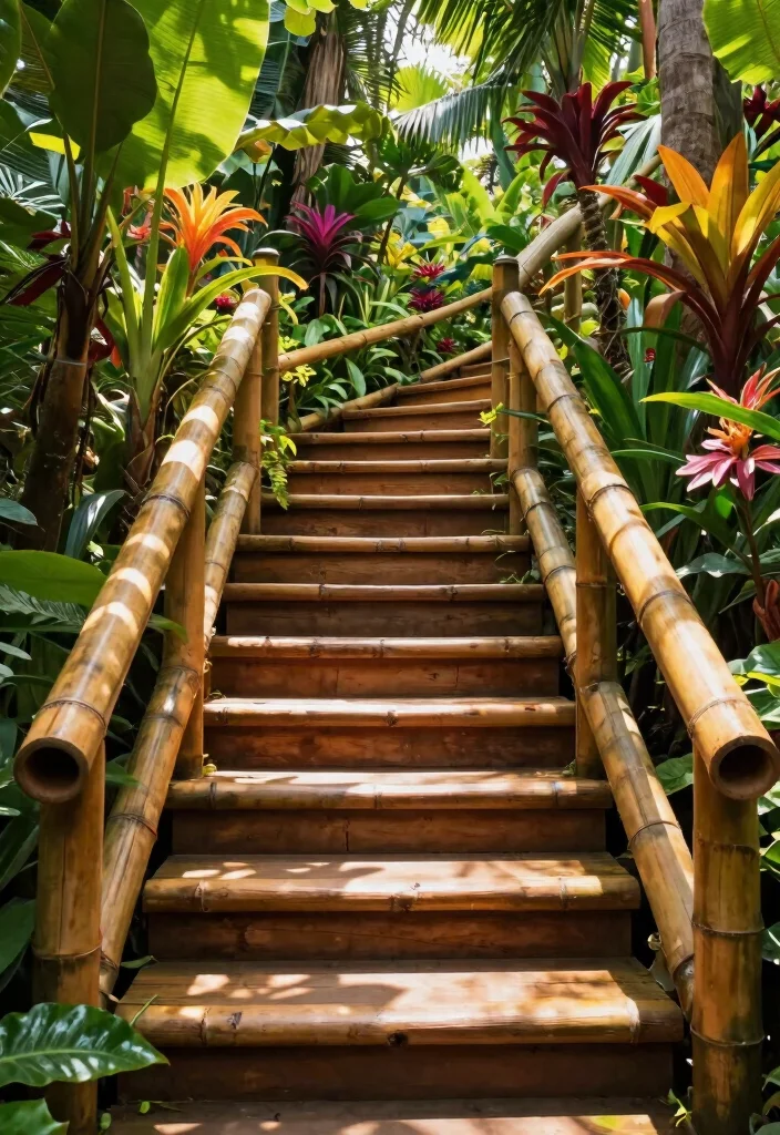 16 Patio Steps Ideas That Elevate Your Outdoor Design - 9. Bamboo Steps 1