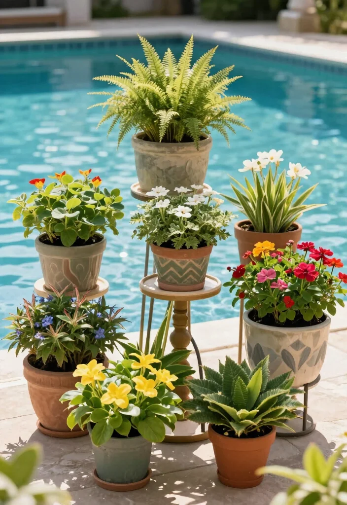16 Poolside Planter Ideas That Add Lush Vibes - 12. Plant Stands 1