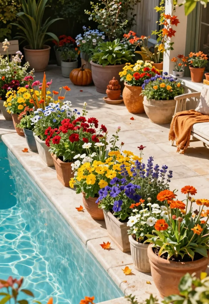 16 Poolside Planter Ideas That Add Lush Vibes - 14. Seasonal Planters 1