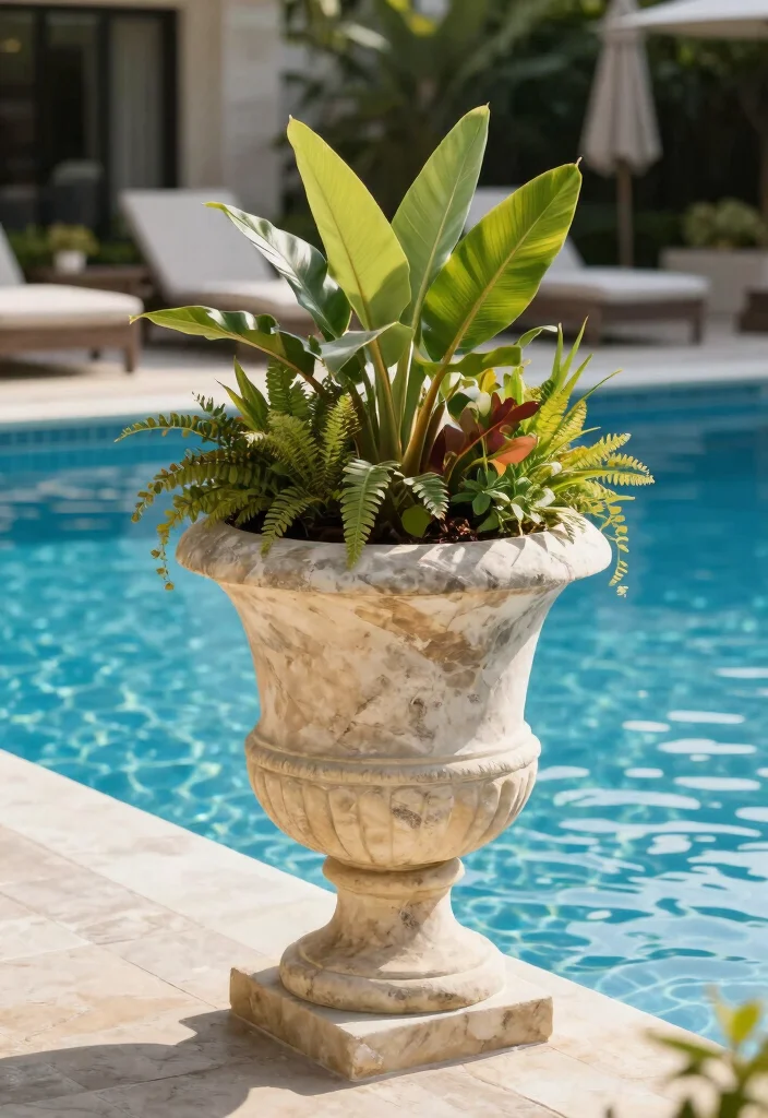 16 Poolside Planter Ideas That Add Lush Vibes - 5. Stone Planters 1