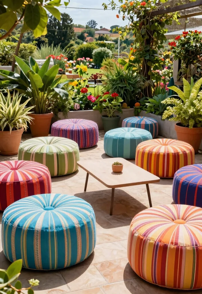 16 Terrace Furniture Ideas for a Chic Outdoor Lounge 62 16 Terrace Furniture Ideas for a Chic Outdoor Lounge - 12. Colorful Outdoor Poufs 1