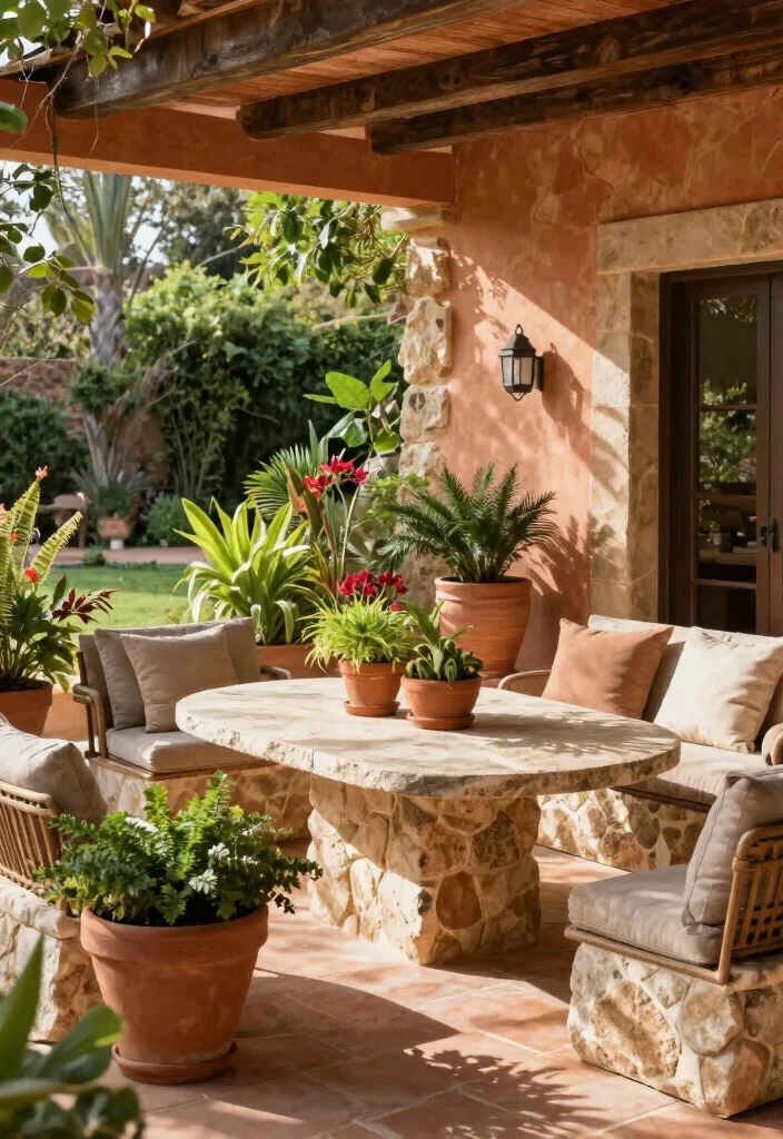 16 Terrace Furniture Ideas for a Chic Outdoor Lounge 63 16 Terrace Furniture Ideas for a Chic Outdoor Lounge - 13. Terracotta and Natural Stone Accents 1