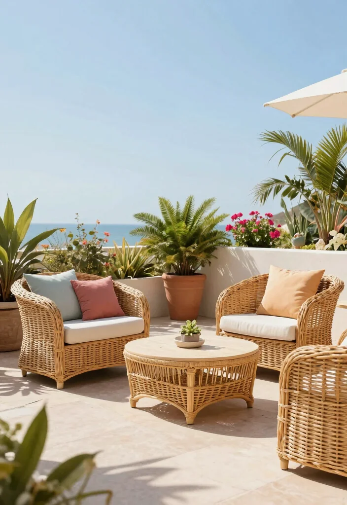 16 Terrace Furniture Ideas for a Chic Outdoor Lounge 12 16 Terrace Furniture Ideas for a Chic Outdoor Lounge - 2. Sustainable Wicker Furniture 1