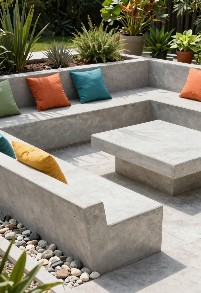 16 Terrace Furniture Ideas for a Chic Outdoor Lounge 23 16 Terrace Furniture Ideas for a Chic Outdoor Lounge - 3. Eco-Friendly Concrete Seating 1