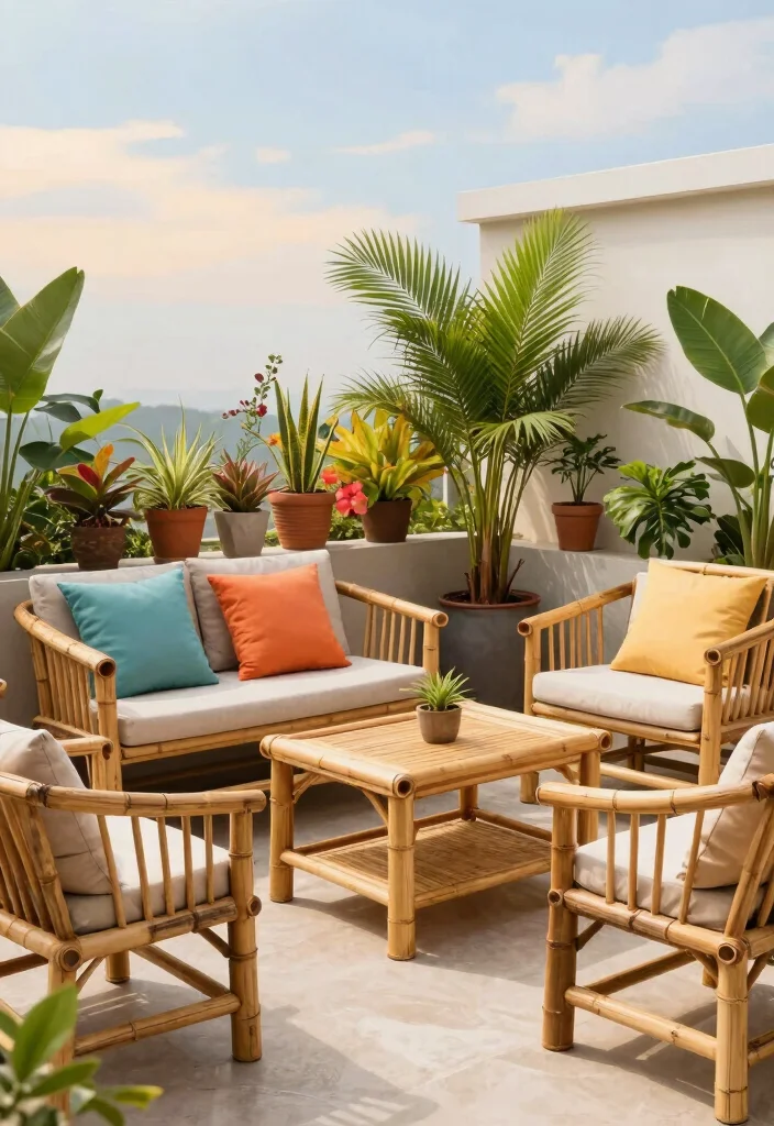 16 Terrace Furniture Ideas for a Chic Outdoor Lounge 24 16 Terrace Furniture Ideas for a Chic Outdoor Lounge - 4. Bamboo Furniture Set 1