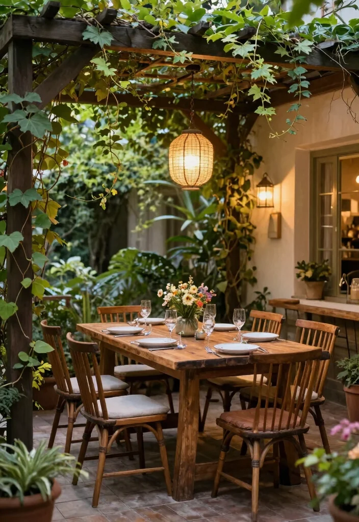 17 Backyard Covered Patio Ideas for Stylish Shade - 10. Charming Trellis Covered Dining Area 1