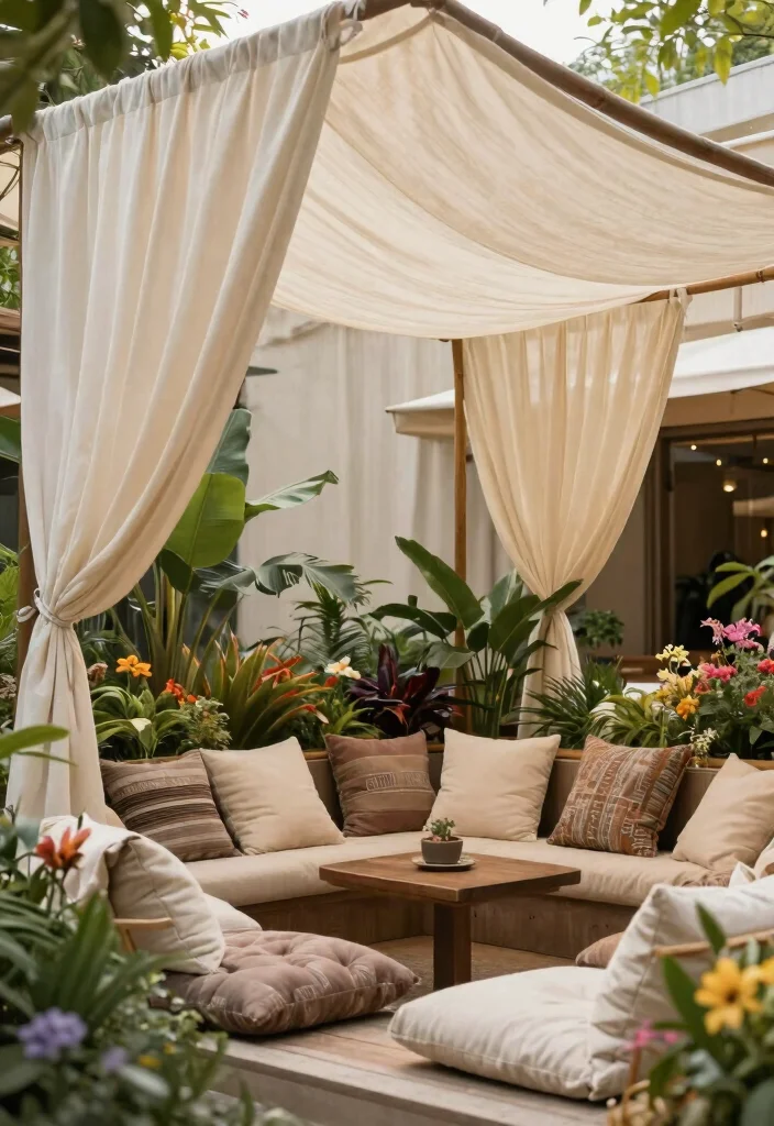 17 Backyard Covered Patio Ideas for Stylish Shade - 11. Fabric Canopy Over a Lounge Area 1