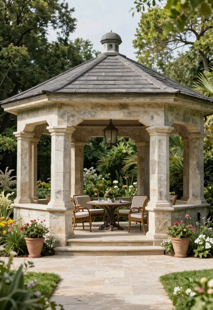 17 Backyard Covered Patio Ideas for Stylish Shade - 9. Elegant Stone Pavilion 1