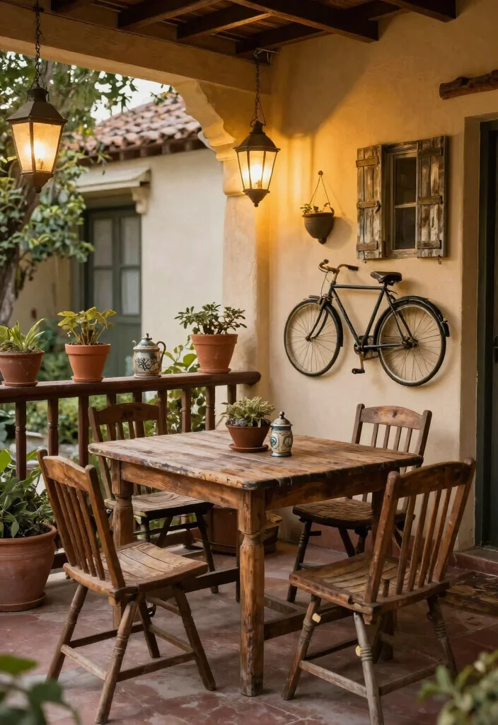 17 Big Terrace Ideas That Make a Statement - 12. Vintage Charm with Antique Decor 1