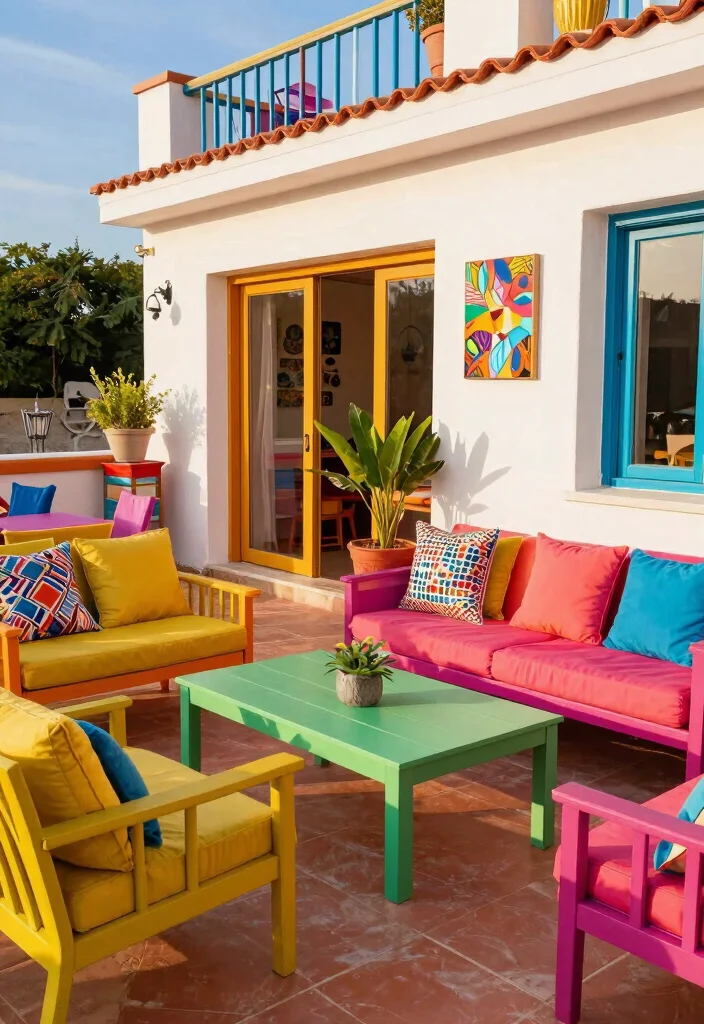 17 Big Terrace Ideas That Make a Statement - 13. Bold Color Schemes 1
