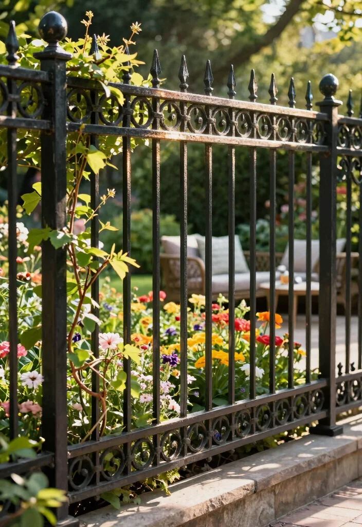 17 Fence Landscaping Ideas That Soften & Style Your Yard - 6. Ornamental Iron Fencing 1