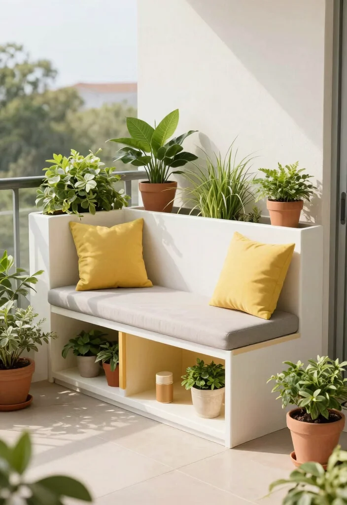 17 Ideas for Small Balcony Spaces That Feel Bigger 55 17 Ideas for Small Balcony Spaces That Feel Bigger - 15. Multi-Functional Bench 1