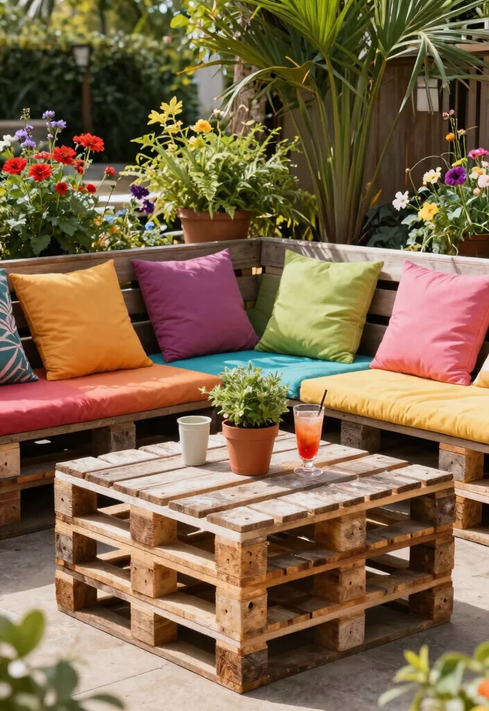 17 Outdoor Seating Ideas for Stylish Relaxing Spaces - 1. Recycled Pallet Seating 1