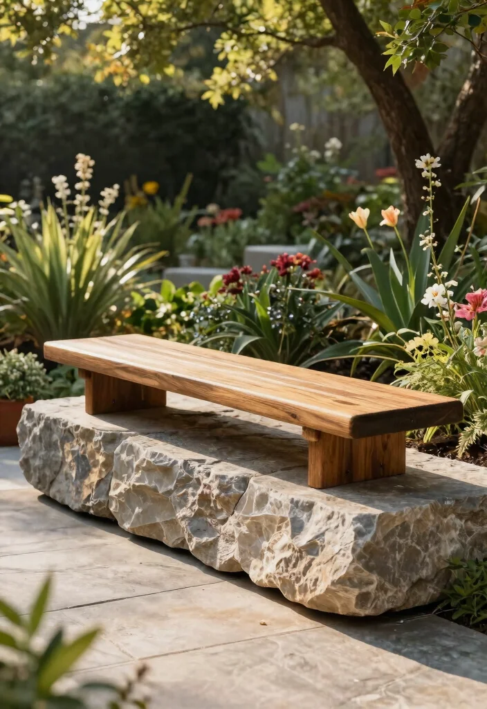 17 Outdoor Seating Ideas for Stylish Relaxing Spaces - 12. Stone and Wood Combo Seating 1
