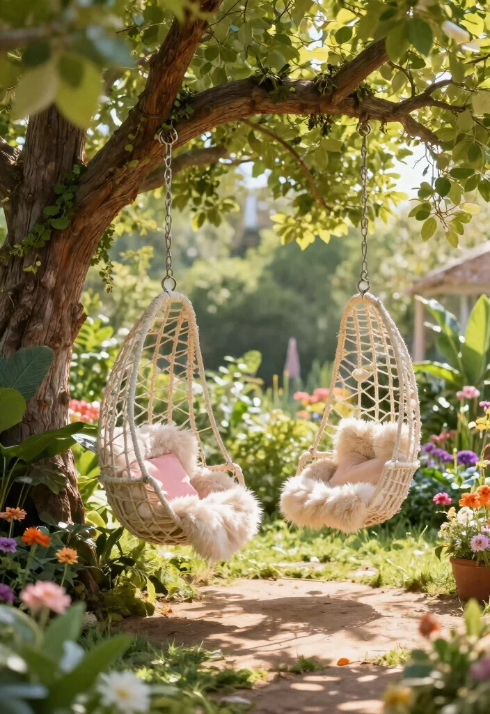 17 Outdoor Seating Ideas for Stylish Relaxing Spaces - 14. Hanging Chair Nooks 1