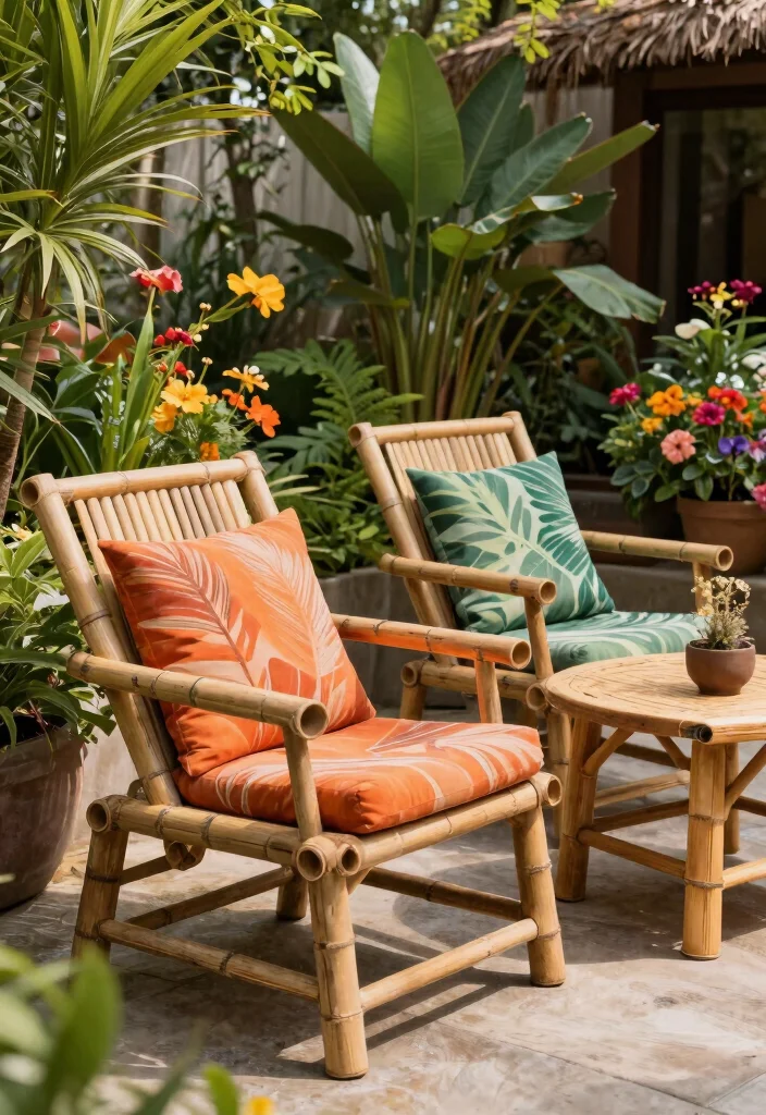17 Outdoor Seating Ideas for Stylish Relaxing Spaces - 2. Eco-Friendly Bamboo Lounge Chairs 1