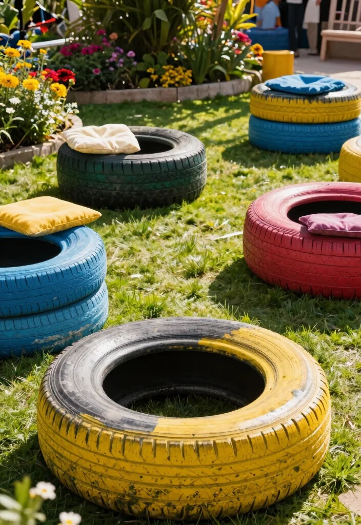 17 Outdoor Seating Ideas for Stylish Relaxing Spaces - 5. Upcycled Tire Seating 1