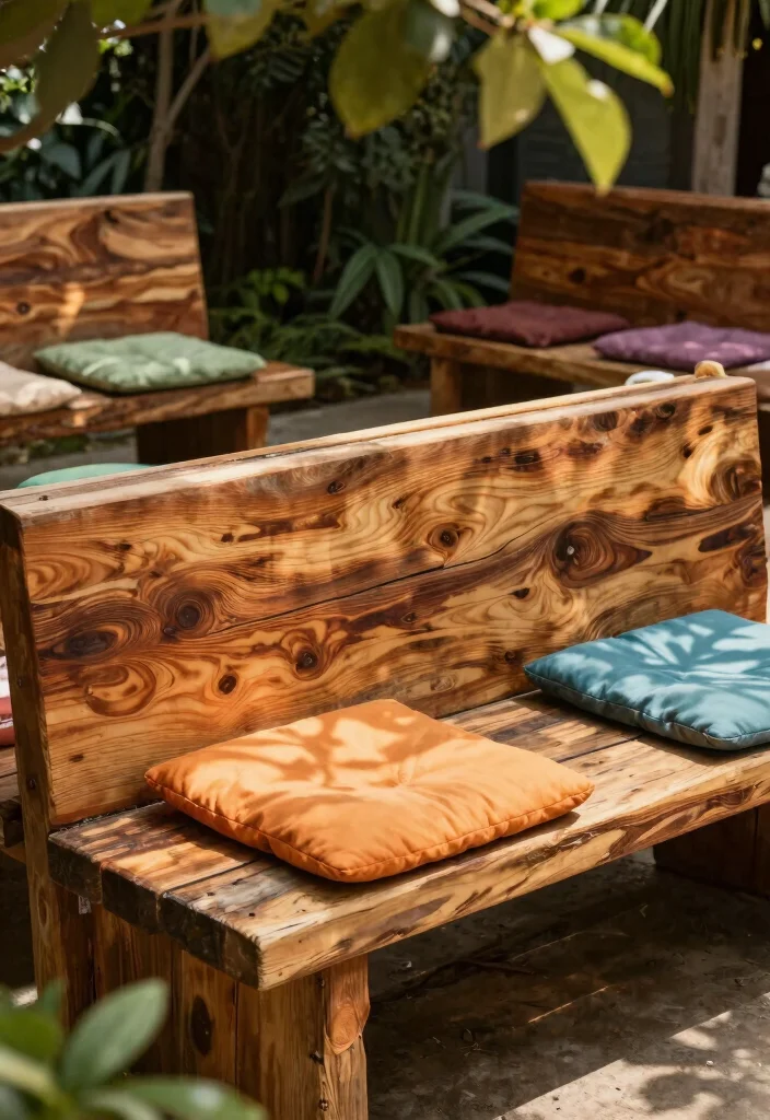 17 Outdoor Seating Ideas for Stylish Relaxing Spaces - 7. Reclaimed Wood Seating 1