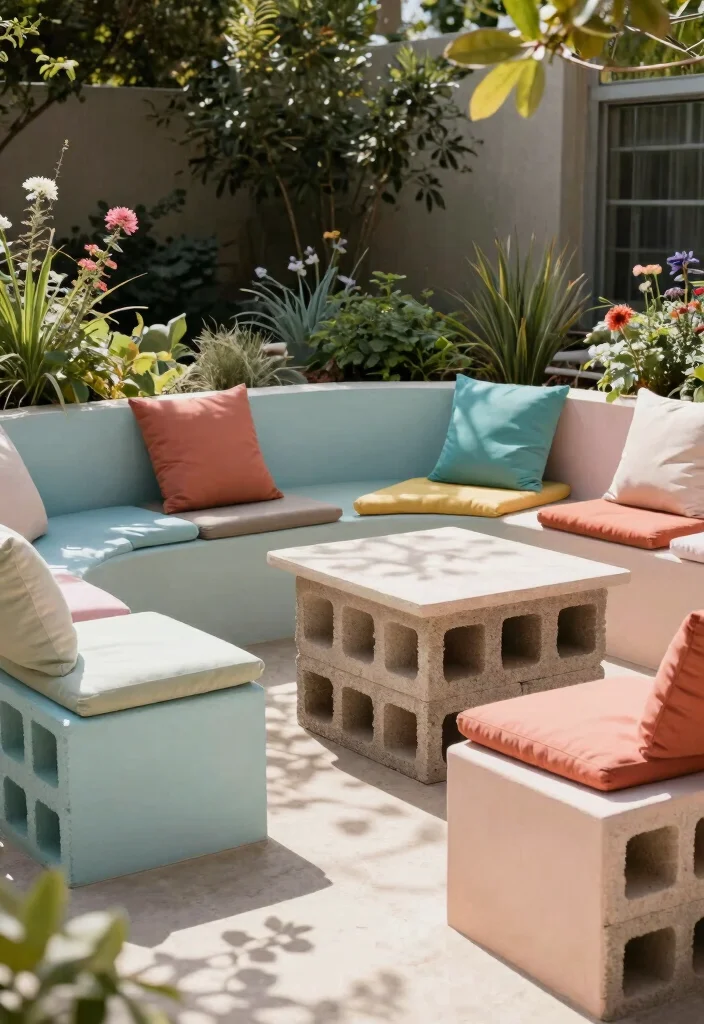 17 Outdoor Seating Ideas for Stylish Relaxing Spaces - 8. Cinder Block Seating 1