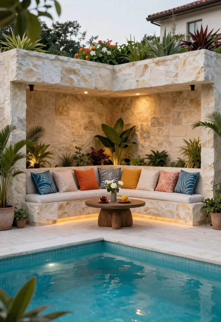 18 Backyard Pool and Patio Ideas for a Resort Style Escape 53 18 Backyard Pool and Patio Ideas for a Resort Style Escape - 13. Built-In Seating for Gatherings 1