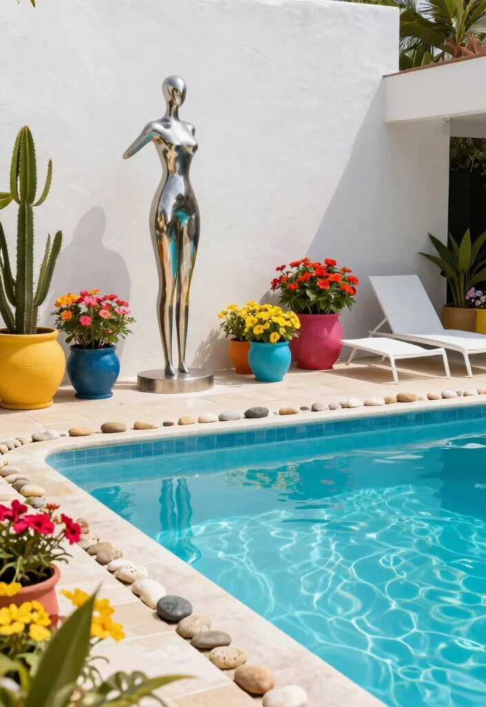 18 Backyard Pool and Patio Ideas for a Resort Style Escape 66 18 Backyard Pool and Patio Ideas for a Resort Style Escape - 16. Artistic Poolside Decor 1