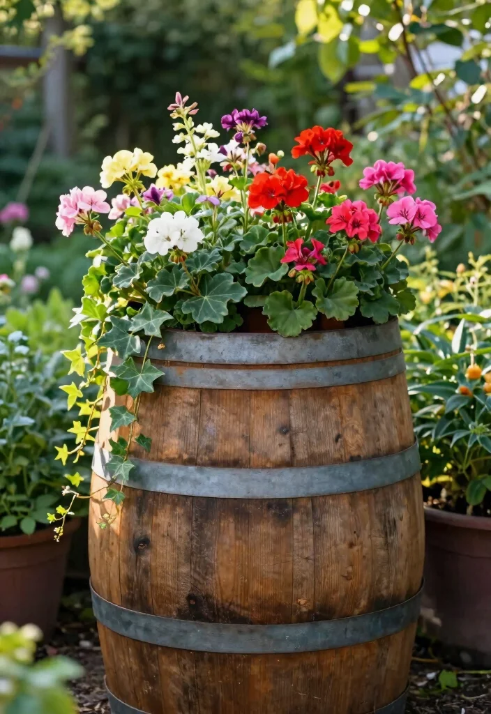 18 Container Flower Garden Ideas That Bloom Beautifully 40 18 Container Flower Garden Ideas That Bloom Beautifully - 10. Rustic Wooden Barrels 1