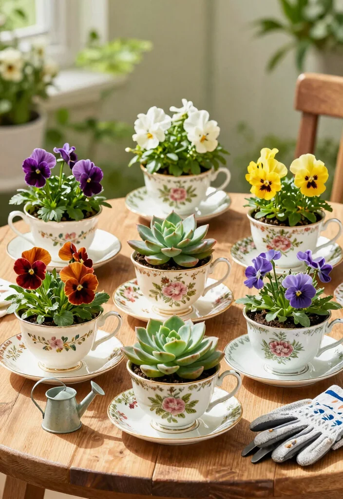 18 Container Flower Garden Ideas That Bloom Beautifully 2 18 Container Flower Garden Ideas That Bloom Beautifully - 2. Vintage Tea Cup Garden 1