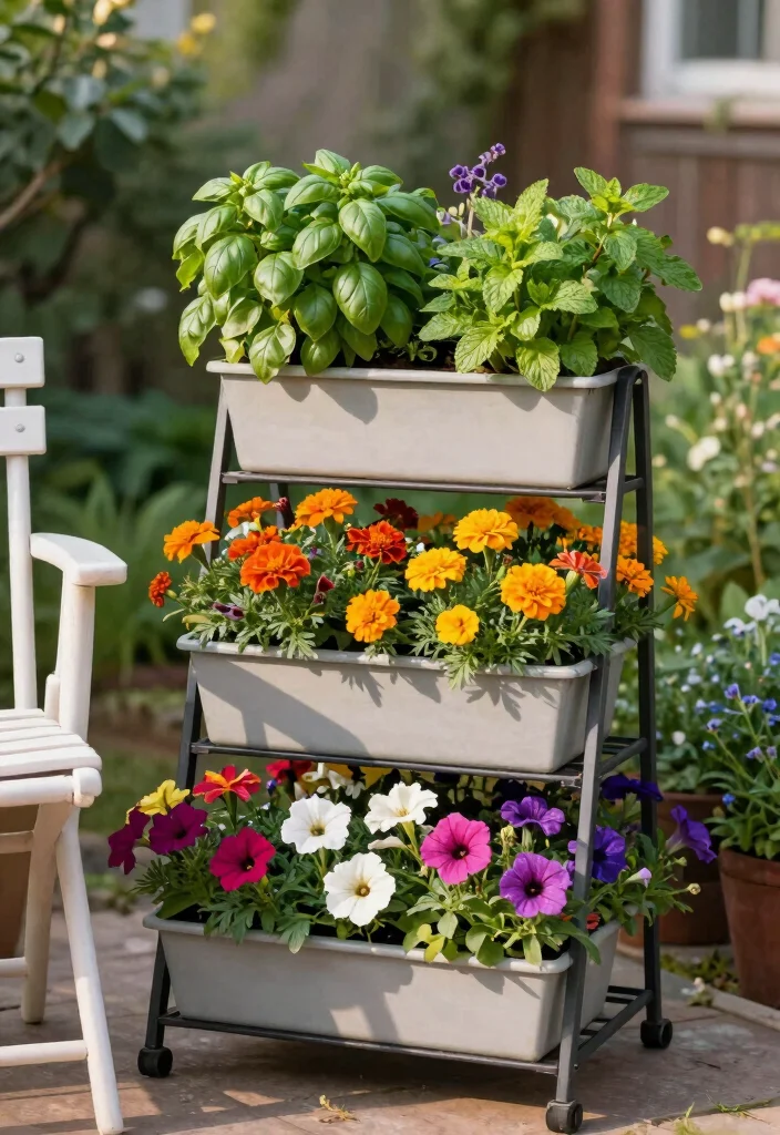 18 Container Flower Garden Ideas That Bloom Beautifully 4 18 Container Flower Garden Ideas That Bloom Beautifully - 4. Tiered Planter Delight 1