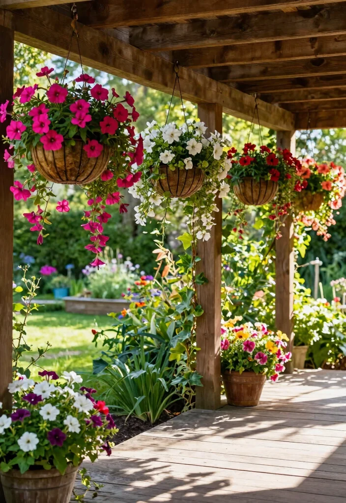 18 Container Flower Garden Ideas That Bloom Beautifully 15 18 Container Flower Garden Ideas That Bloom Beautifully - 5. Colorful Hanging Baskets 1