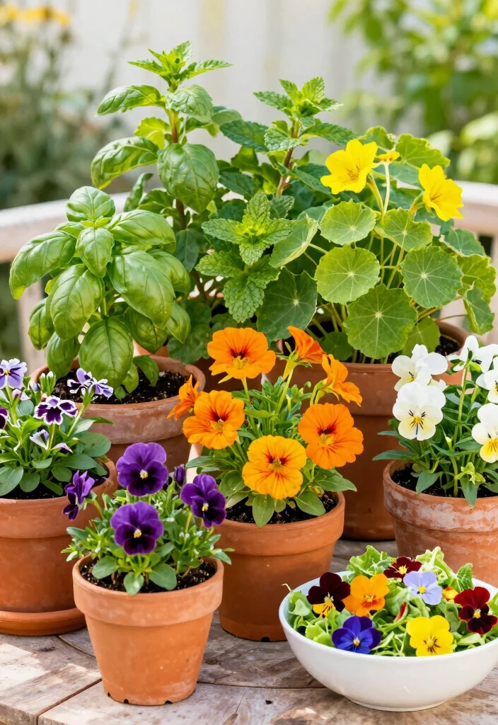 18 Container Flower Garden Ideas That Bloom Beautifully 29 18 Container Flower Garden Ideas That Bloom Beautifully - 9. Edible Flower Gardens 1