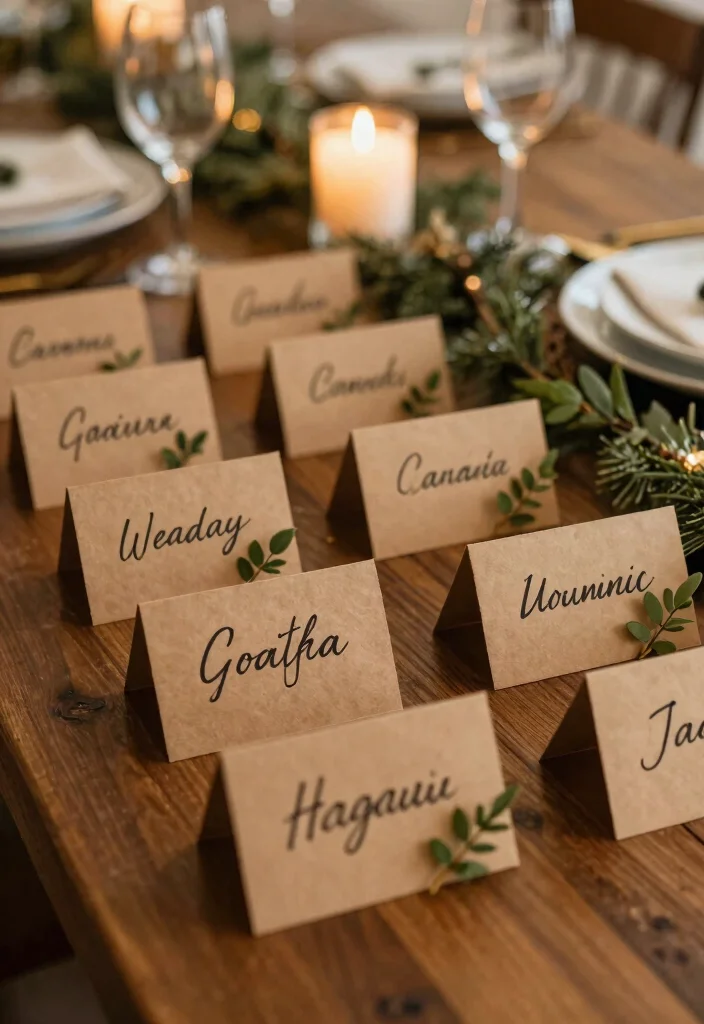 18 Farmhouse Christmas Decor Ideas That Feel Magical - 11. Handwritten Place Cards for a Personal Touch 1