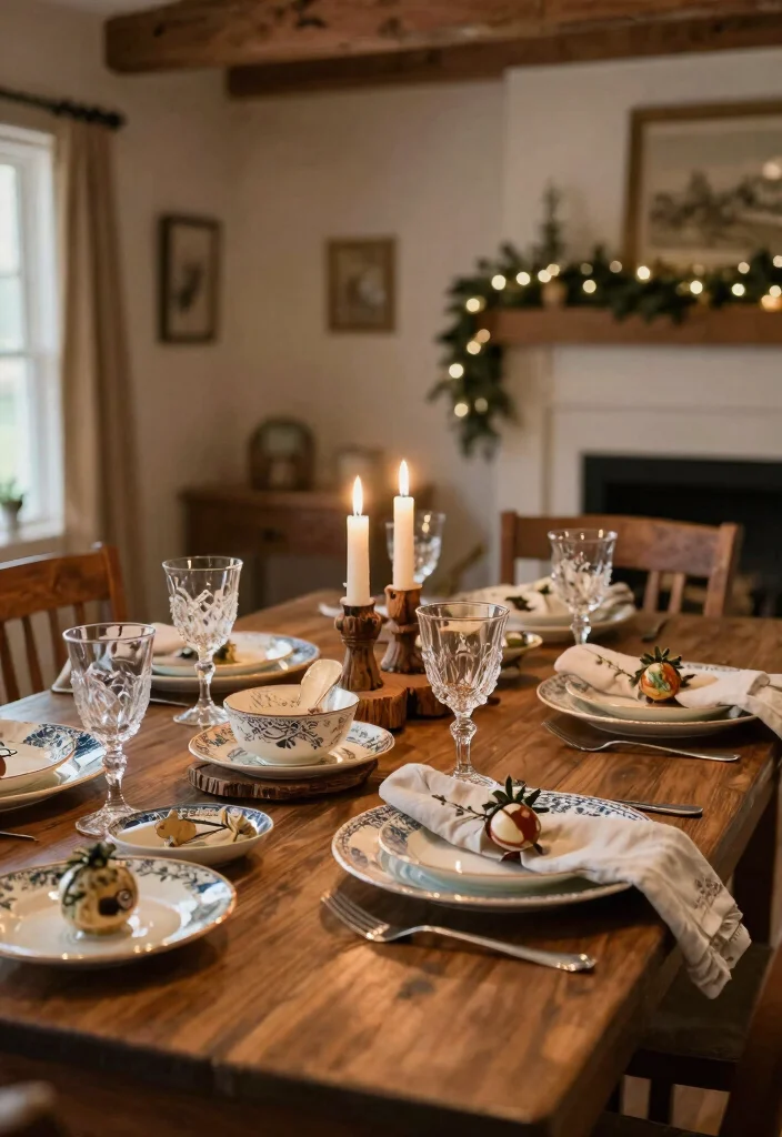 18 Farmhouse Christmas Decor Ideas That Feel Magical - 2. Vintage-Inspired Holiday Table Settings 1