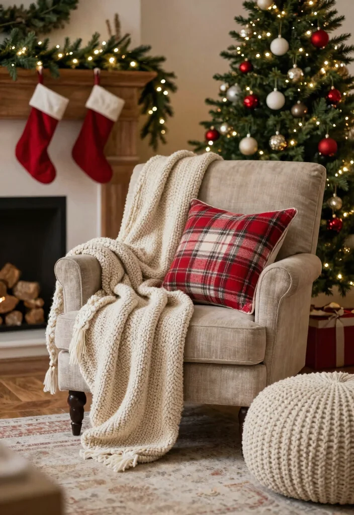18 Farmhouse Christmas Decor Ideas That Feel Magical - 3. Cozy Textiles for a Warm Holiday Feel 1