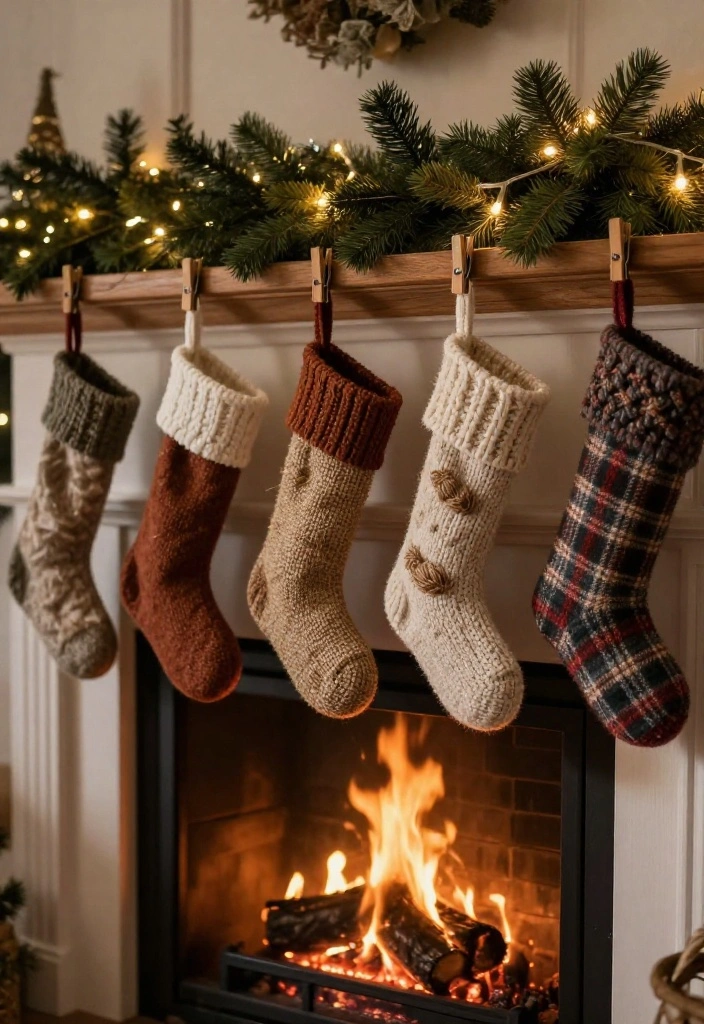 18 Farmhouse Christmas Decor Ideas That Feel Magical - 6. Charming Stockings with a Rustic Twist 1