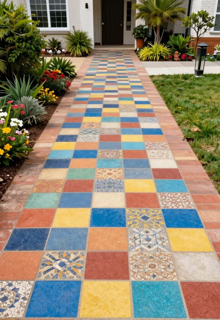 18 Front Walkway 2026 Trending Ideas That Instantly Elevate Your Entrance - 7. Colorful Pathway Tiles 1